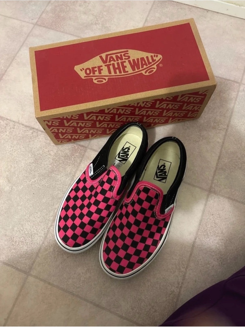 Vans Kids Slip-On Checkerboard Sneakers - Pink & Black